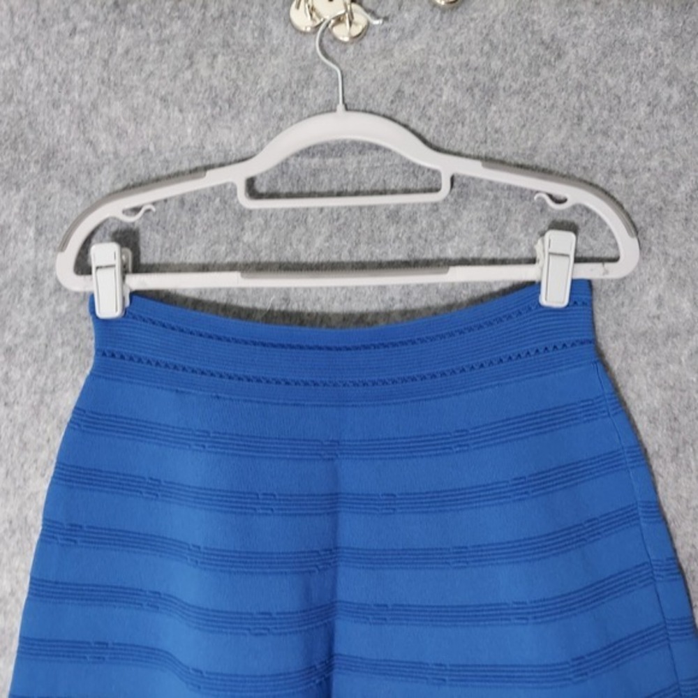 Sandro Paris Skirt Sz 3 Blue Ribbed Knit Stretch High Rise Glam Feminine Career - Picture 6 of 12
